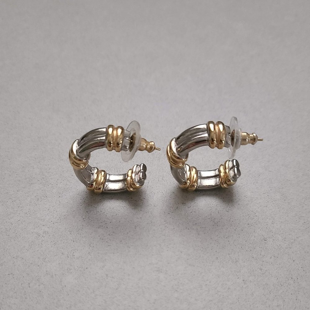 Gold & Silver Colored Thick Hoop Earrings - Picture 5 of 9